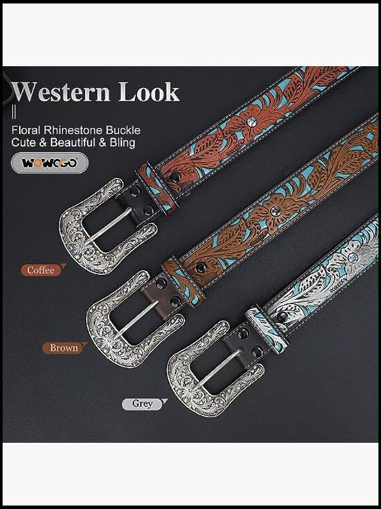 Western Cowgirl Belt Rhinestone Turquoise Faux Leather Plus Size Adjustable main image 7